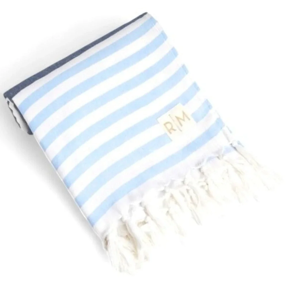 RACHEL MIRIAM Positano Turkish Style Towel Sea Blue Striped Luxurious Beach Pool